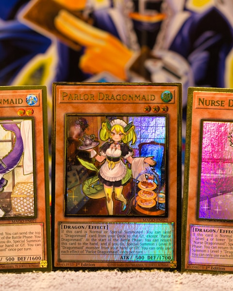 Trading cards laid out on a table